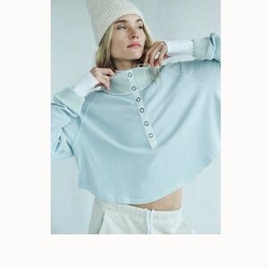Free People Light Blue Button-Up Sweatshirt